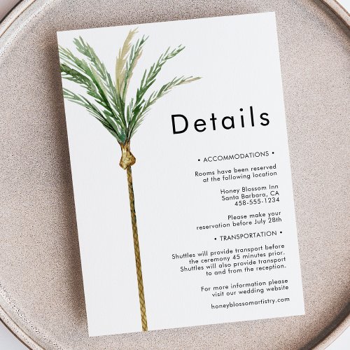Palm Tree Destination Wedding Details Enclosure Card