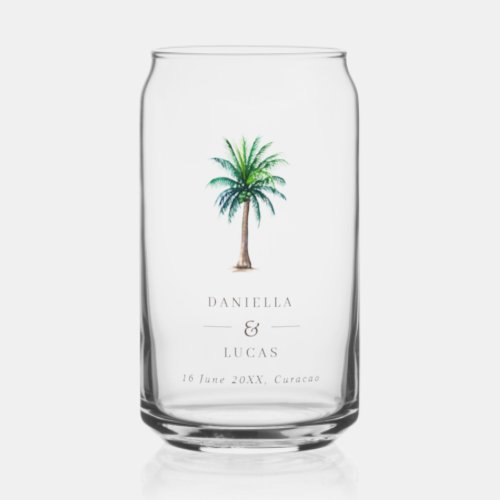 Palm Tree Destination Wedding Names  Date Can Glass