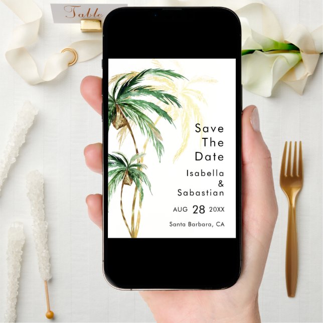 Palm Tree Destination Wedding Photo Save The Date (Front Digital)