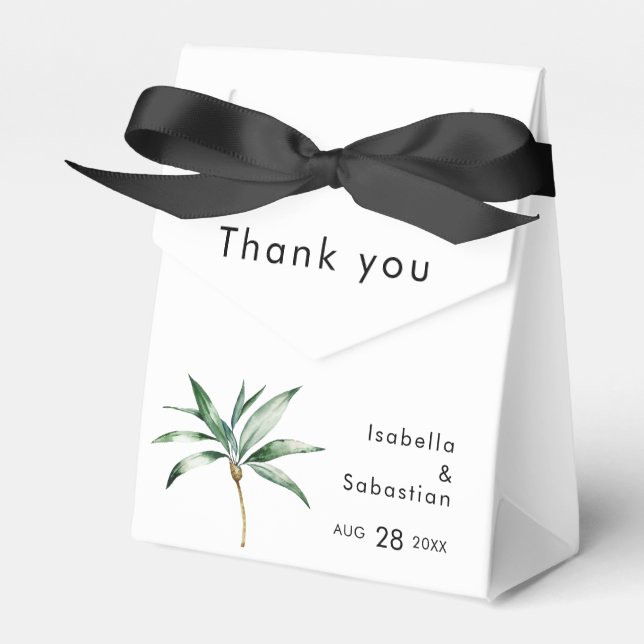 Palm Tree Destination Wedding Thank You Favor Boxes (Front Side)
