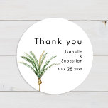 Palm Tree Destination Wedding Thank You Sticker<br><div class="desc">This palm tree destination wedding thank you sticker design features tropical watercolor palm trees on a bright white background that evoke the dreamy ambiance of a destination wedding. this design radiates the romance of sandy shores and swaying palms, perfect for couples seeking a truly unforgettable celebration. For personalized coordination or...</div>