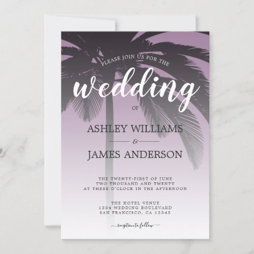 Palm Tree Dusty Lavender Beach Wedding Invitation