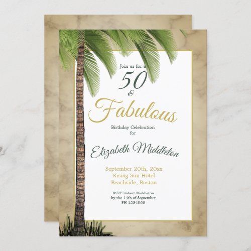 Palm Tree Elegant  50 and Fabulous Modern Birthday Invitation