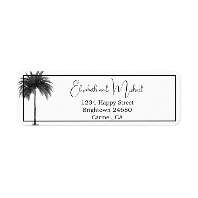 Palm Tree Elegant Black White  Label (Front)