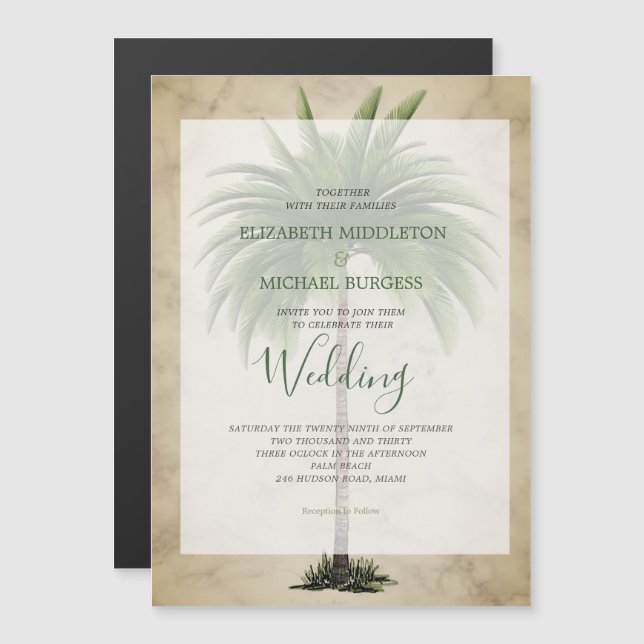 Palm Tree  Elegant Chic  Wedding Magnetic Invitation (Front/Back)