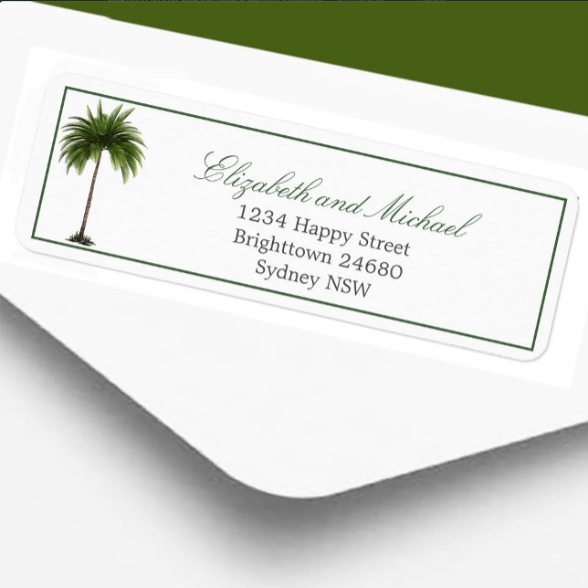 Palm Tree Elegant Modern Chic Green Wedding  Label (Creator Uploaded)