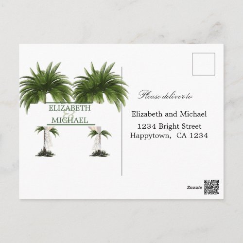 Palm Tree Elegant Modern Chic  Jewish Wedding RSVP Postcard