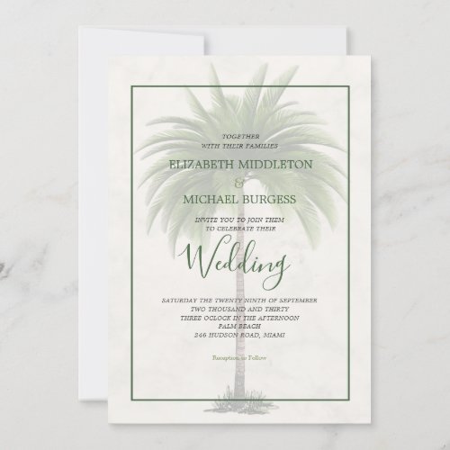 Palm Tree Elegant Modern Green Formal Chic Wedding Invitation