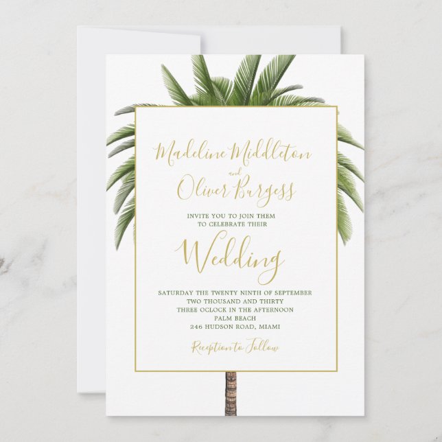Palm Tree Elegant Modern Tropical Stylish  Wedding Invitation (Back)