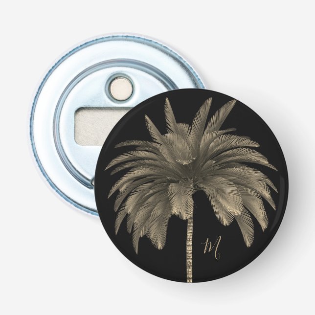Palm Tree Elegant Retro Chic Black Bottle Opener (Front)