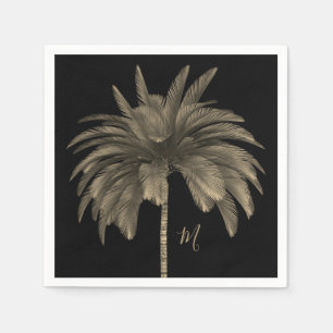 Palm Tree Elegant Retro Chic Black Napkins