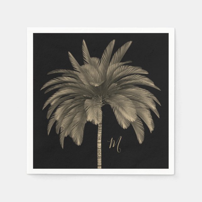 Palm Tree Elegant Retro Chic Black Napkins (Front)