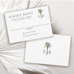 Palm Tree Elegant Tropical Monogram Wedding RSVP Card