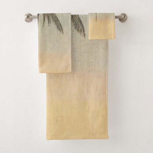   Palm Tree Elegant Tropical Vintage Monogram Bath Towel Set