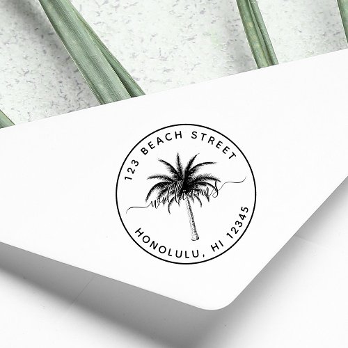 Palm Tree Family Name Round Return Address  Self_inking Stamp