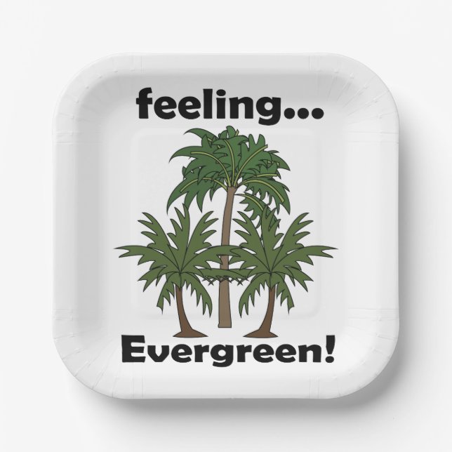 Palm Tree Feeling Evergreen Tropical Party Paper Plates (Front)