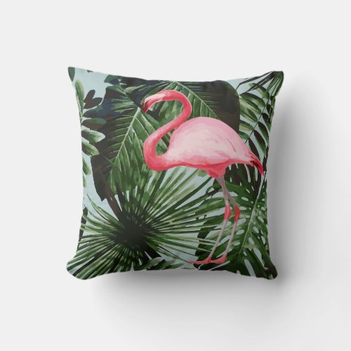 Palm Tree Flamingo Tropical Cushion Blue