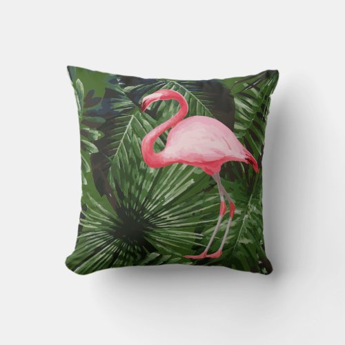 Palm Tree Flamingo Tropical Cushion Green