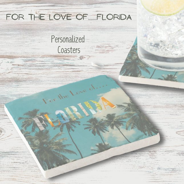 Palm Tree Florida Beach Stone Coaster (Personalized Coasters. Perfect for the Forida beach house, Forida home or makes a beautiful gift)