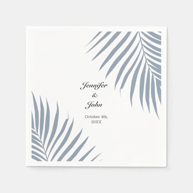 Palm Tree Foliage Dusty Blue Leaves Cool Wedding Napkins (Front)