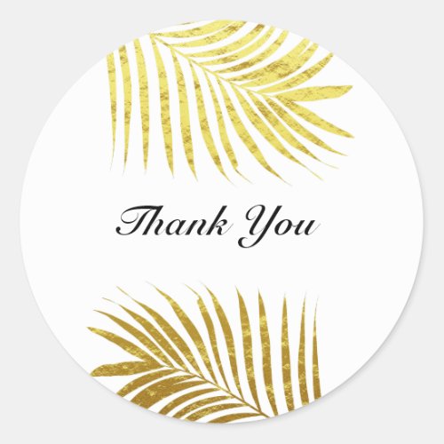 Palm Tree Foliage Gold Foil Leaf Wedding Thank You Classic Round Sticker