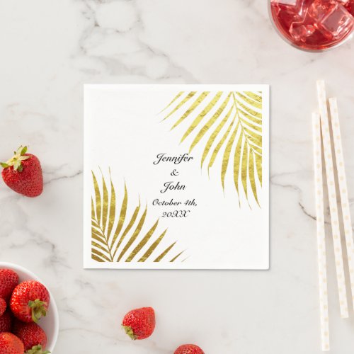 Palm Tree Foliage Gold Foil Leaves 2020 Weddings Napkins