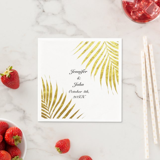 Palm Tree Foliage Gold Foil Leaves 2020 Weddings Napkins (Insitu)