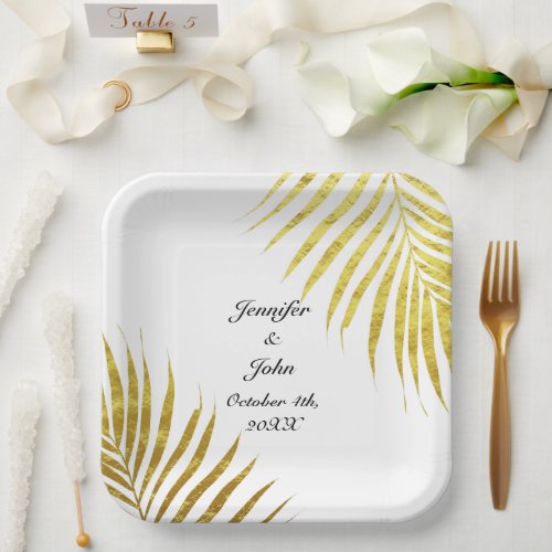 Palm Tree Foliage Gold Foil Leaves Cool Weddings Paper Plates