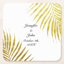 Palm Tree Foliage Gold Foil Leaves Cool Weddings Square Paper Coaster