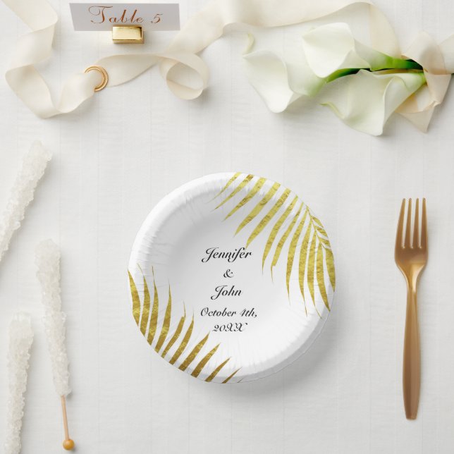 Palm Tree Foliage Gold Foil Leaves Cute Weddings  Paper Bowls (Wedding)