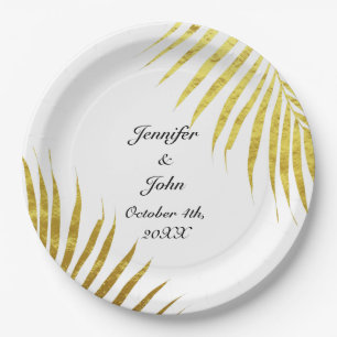Palm Tree Foliage Gold Foil Leaves Cute Weddings Paper Plates