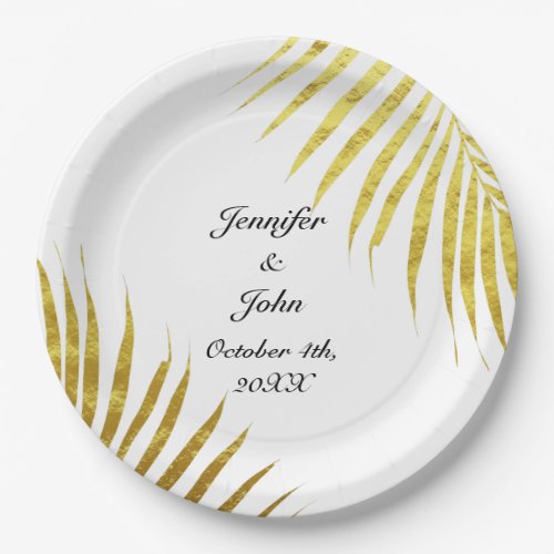 Palm Tree Foliage Gold Foil Leaves Cute Weddings  Paper Plates