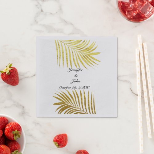 Palm Tree Foliage Gold Foil Leaves Wedding Silver Napkins