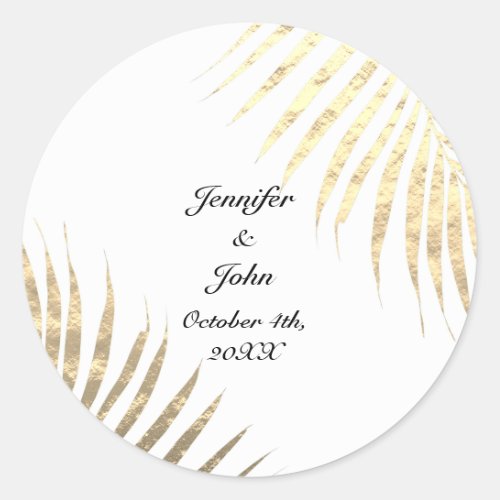 Palm Tree Foliage Gold Foil Leaves Weddings 2022 Classic Round Sticker