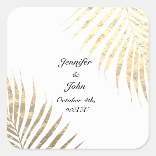 Palm Tree Foliage Gold Foil Leaves Weddings 2022  Square Sticker