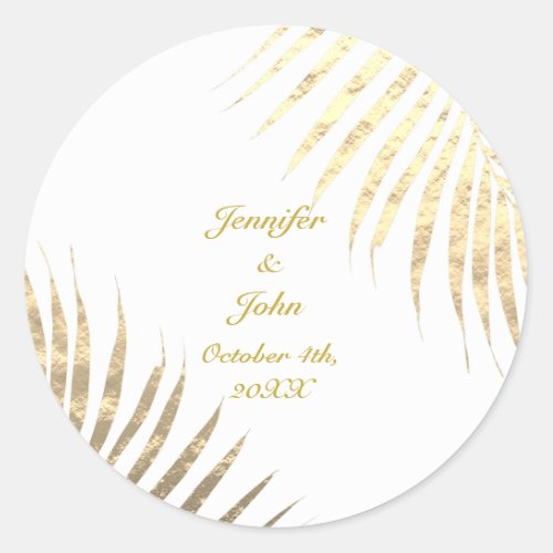 Palm Tree Foliage Gold Foil Leaves Weddings 2023 Classic Round Sticker