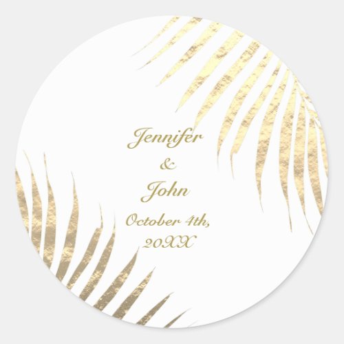 Palm Tree Foliage Gold Foil Leaves Weddings Trendy Classic Round Sticker