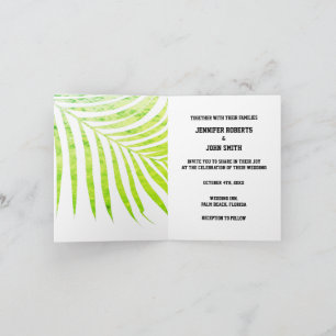 Palm Tree Foliage Green Foil Leaves Wedding White Note Card