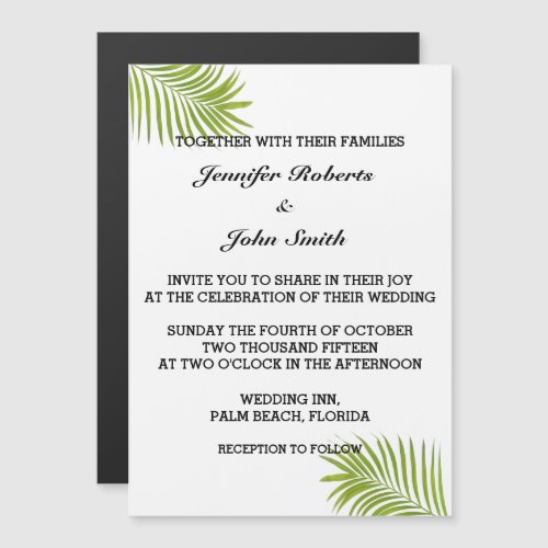 Palm Tree Foliage Green Watercolor Leaves Wedding Magnetic Invitation