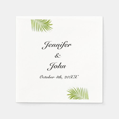 Palm Tree Foliage Green Watercolor Leaves Wedding Napkins