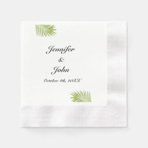 Palm Tree Foliage Green Watercolor Leaves Wedding Napkins