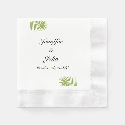 Palm Tree Foliage Green Watercolor Leaves Wedding Napkins