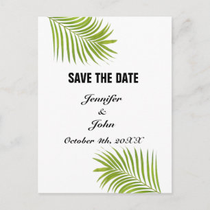 Palm Tree Foliage Green Watercolor Leaves Wedding Postcard