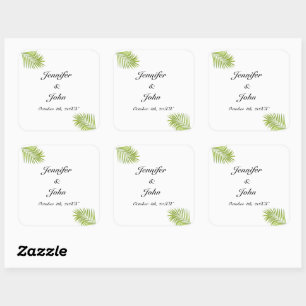 Palm Tree Foliage Green Watercolor Leaves Wedding Square Sticker
