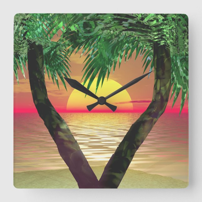 Palm Tree Framing a Sunset Square Wall Clock (Front)