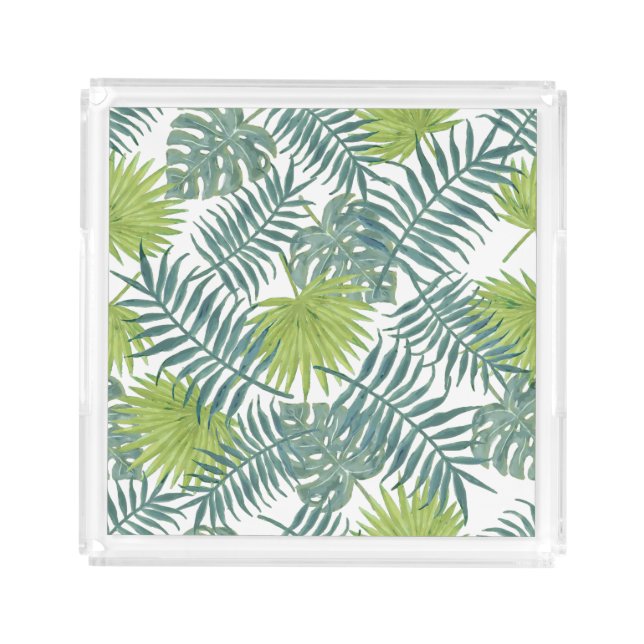 Palm Tree Fronds Painting Hawaiian Acrylic Tray (Front)