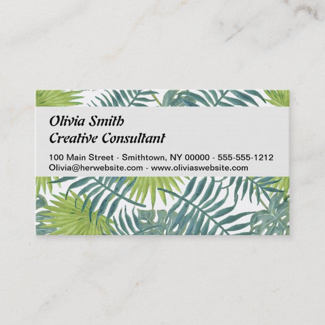 Palm Tree Fronds Painting Hawaiian Business Card (Front)