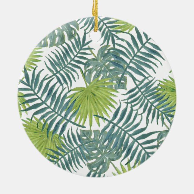 Palm Tree Fronds Painting Hawaiian Ceramic Ornament (Back)