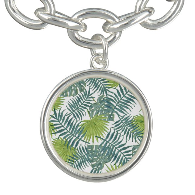 Palm Tree Fronds Painting Hawaiian Charm Bracelet (Design)