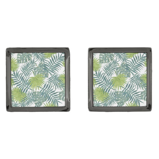Palm Tree Fronds Painting Hawaiian Cufflinks (Front)